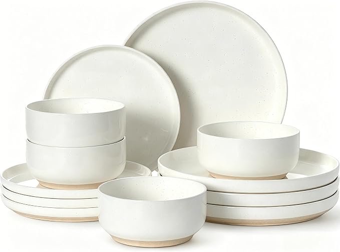 Plates and Bowls Sets, Dinnerware Sets for 4, 12 Pieces Scratch Resistant Dishware Dishes Set, Ceramic Kitchen Dinner Set, Porcelain & Microwave and Dishwasher Safe, Cream White by UmiteChef