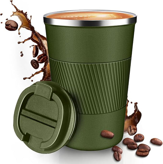 12OZ Travel Coffee Mug Insulated Coffee Cup with Spill Leak Proof Lid, Portable Stainless Steel Tumbler Reusable Hot and Cold Water Mug for Car, Daily, Camping- Military Green by Unknown