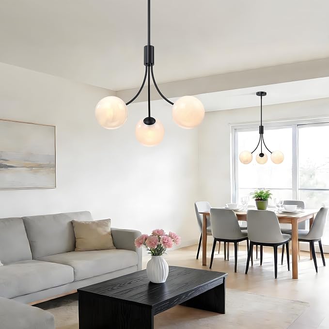 Bubble Chandelier, Modern Glass Black Sputnik Chandelier 3-Light Ceiling Light Fixture Shades Stylish Bright Lighting for Dining Room Kitchen Bedroom Living Room Foyer Home Decor - Image 6