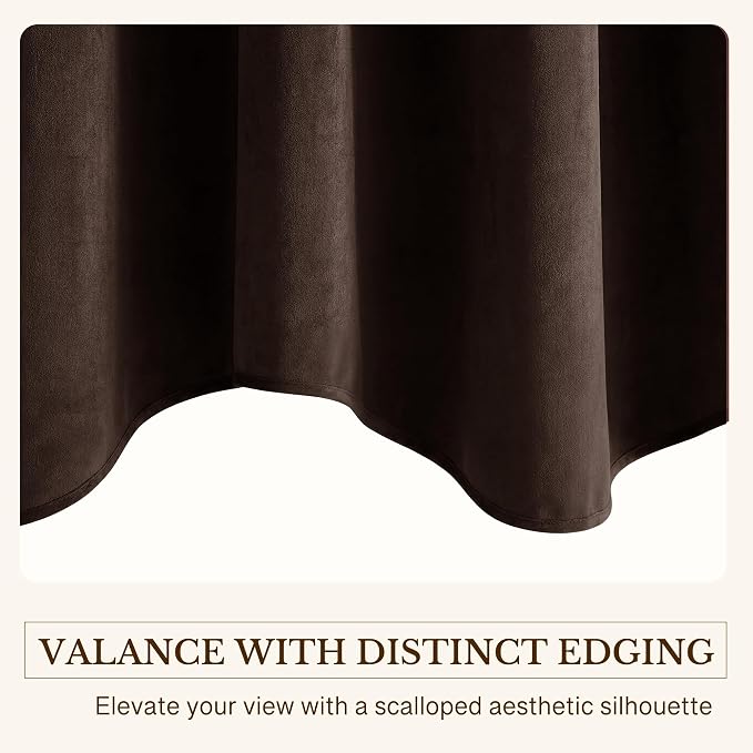 Brown Valance for Windows 52x18 Inch 1 Panel | Solid Velvet Wavy Kitchen Curtains for Small Window, Autumn Traditional Home Decor Window Treatment for Living Room - Image 5