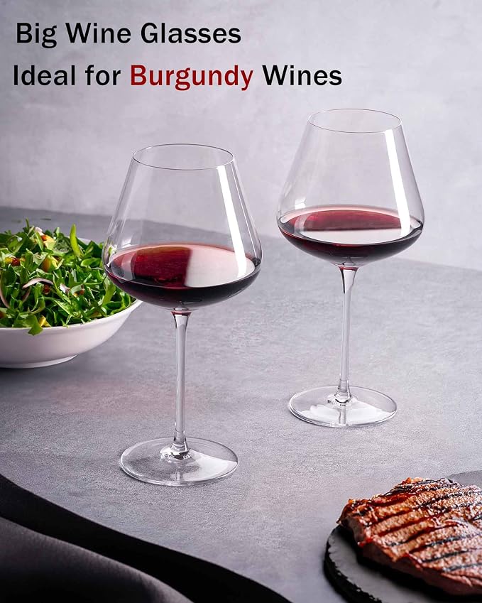 JBHO Hand Blown Italian Style Crystal Burgundy Wine Glasses - Lead-Free Premium Crystal Clear Glass - Set of 2-21 Ounce - Gift-Box for any Occasion - Image 4