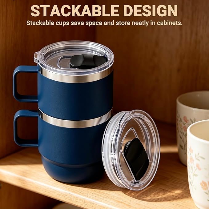 Zenbo 8 oz Small Coffee Mug with Magnetic Sliding Lid & Handle, Ceramic-Lined 18/8 Stainless Steel, Double-Wall Vacuum Insulated Espresso Coffee Cup, Stackable & Dishwasher Safe, Pink - Image 4