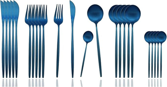 JASHII Silverware Set, 24-Piece Stainless Steel Flatware, Kitchen Utensil Set for 6, Tableware Cutlery - Matte Blue, Dishwasher Safe by JASHII