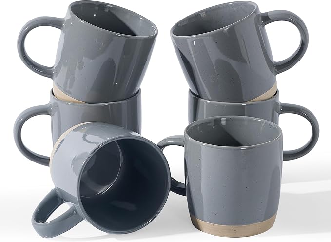 famiware Coffee Mugs for 6, 13 oz Mug Set, Dringking Cup with Handle for Coffee, Tea, Cocoa, Milk, Milkyway Serise, Dark Gray by Famiware