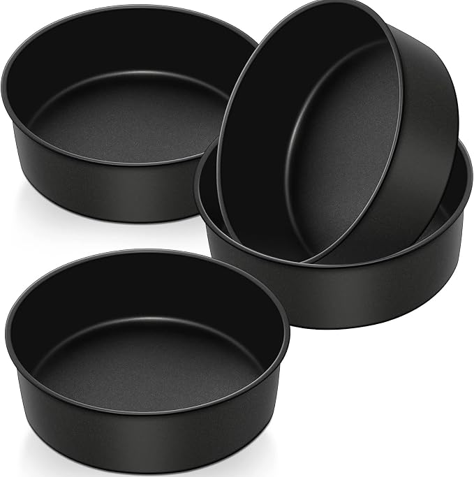 P&P CHEF 8 Inch Cake Pan Set, 4Pcs Non-stick Round Baking Cake Pans Tins | Stainless Steel Core & Nonstick Coating, Good for Baking Layer Tier Cakes for Birthday Wedding, Deep Side & One-piece Design by PPCHEF
