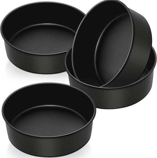 P&P CHEF 8 Inch Cake Pan Set, 4Pcs Non-stick Round Baking Cake Pans Tins | Stainless Steel Core & Nonstick Coating, Good for Baking Layer Tier Cakes for Birthday Wedding, Deep Side & One-piece Design by PPCHEF