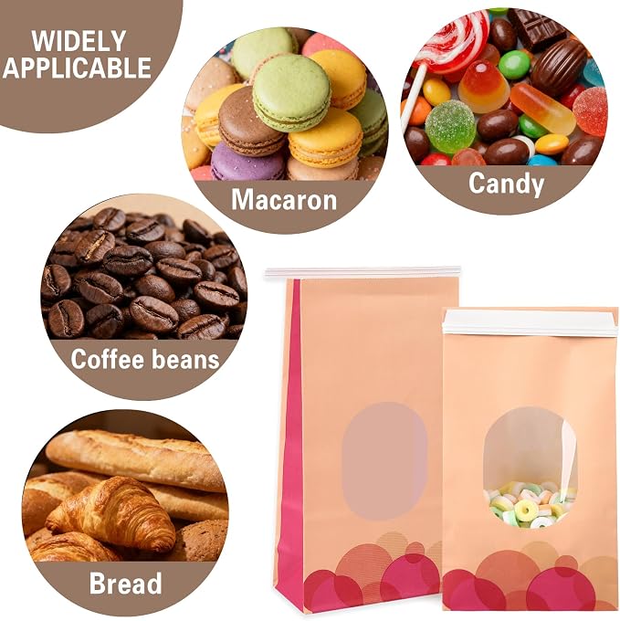 100Pcs Bakery Bags with Window 5.1x2.75x9.6" Kraft Paper Tin Tie Resealable | Instant Seal with Simple Tin Tie Press Effortless, User-Friendly for All Daily Baking, Storage & Gifting Needs - Image 5