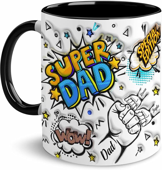 LOVELYPOD Custom Super Dad Mug with Kids Names, Fist Bump Coffee Mug for Men, Fathers Day Mugs, Dad Gifts from Daughter Son, Fathers Day Presents, Personalized Coffee Cup, Custom Father Gifts by LOVELYPOD