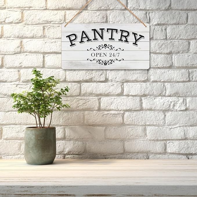 Pantry Sign Rustic Wall Art Print Wooden Signs Funny Home Decor Vintage Poster Retro Hanging Plaque for Farmhouse Kitchen Cafe Bar Grocery Coffee Corner 10x5 Inch (Retro Gray White Wood Grain) - Image 3