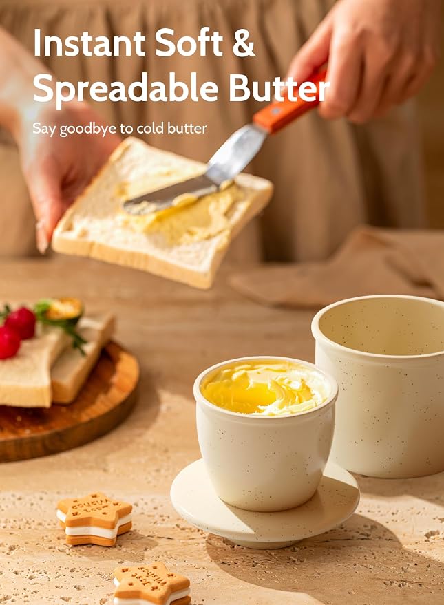 Sweese French Butter Dish - Butter Crock for Counter with Water Line for Fresh Spreadable Butter - French Butter Keeper with Lid - Housewarming Gift For The One Who Has It All - Neutral - Image 4