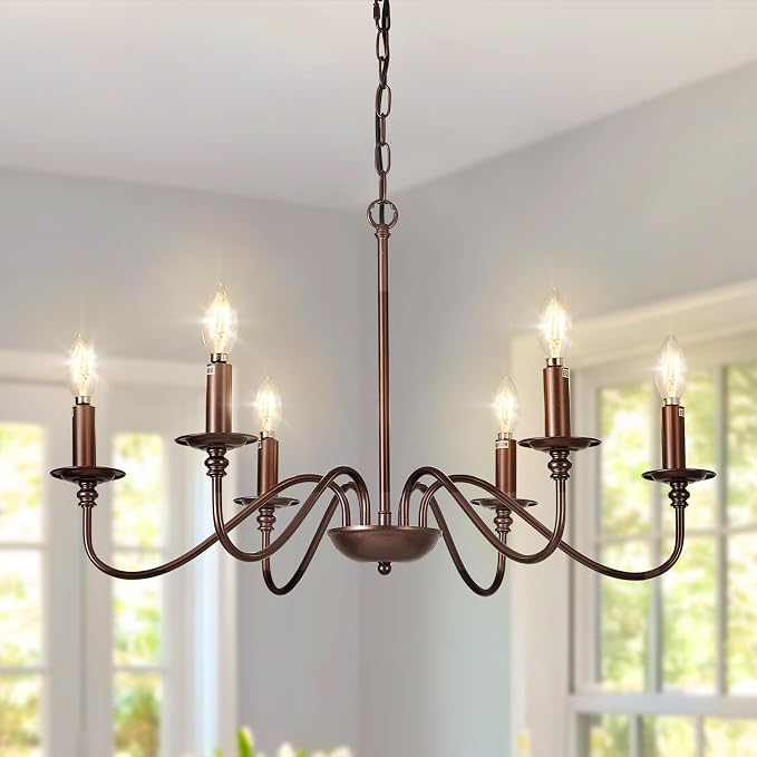 Depuley Farmhouse Chandelier for Dining Room: 6-Light Antique Industrial Hanging Ceiling Pendant Light Fixture for Kitchen - Oil-Rubbed Bronze Rustic Vintage Iron Candle Chandeliers for Entryway by Depuley