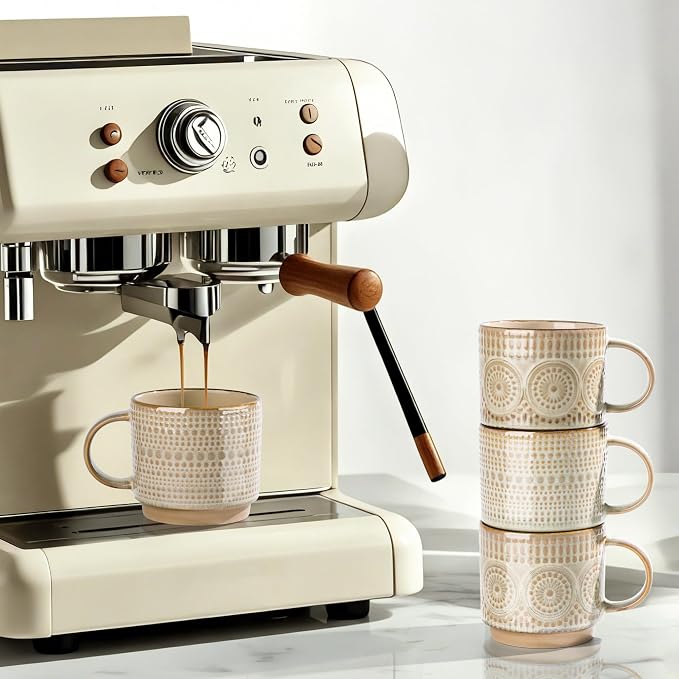GBhome 12OZ Stackable Coffee Mugs, Ceramic Coffee Mugs with Texture Patterns for Man,Woman,Dad,Mom, Modern Coffee Mugs Set of 4 for Latte/Cappuccino/Cocoa. Dishwasher&Microwave Safe - Image 4