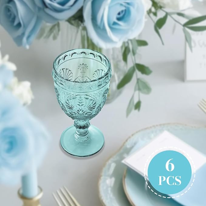 6 Pcs Green Wine Glasses,Goblet Glasses,Vintage Glassware, Made of Sturdy and Durable Glass Can be Used for Weddings, Everyday Fun Parties and More! - Image 5