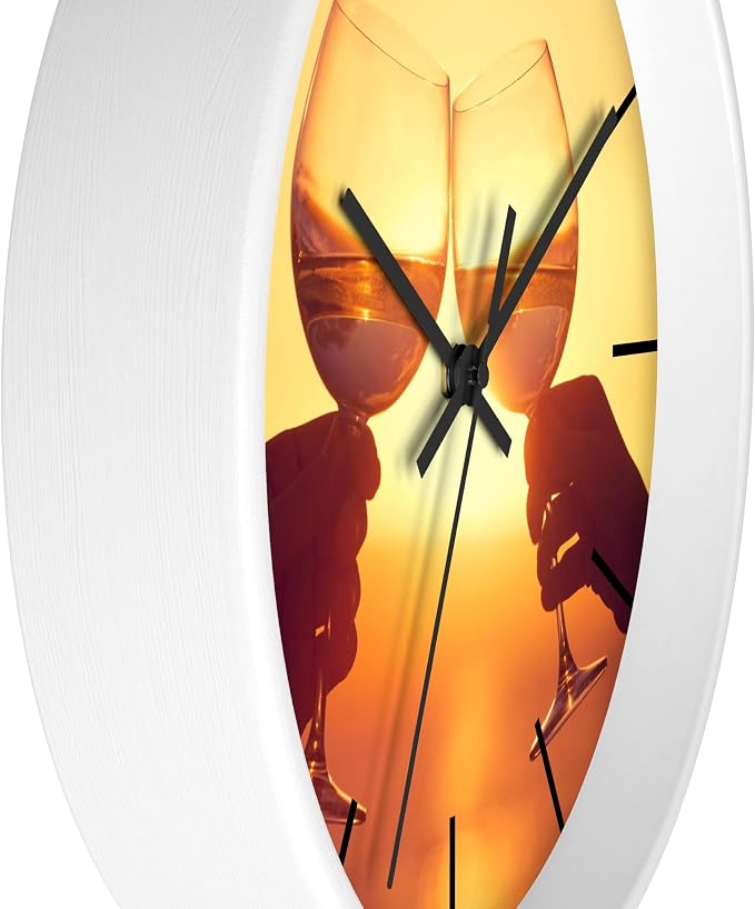 Mozingo ~ Wine Clock for Kitchen Bar Wall It's Wine O'clock Silent Time Gift Home Decor Made In USA, 10" (Hour Marks - Lines, Clock Frame Color - White, Wine Theme #05) - Image 2
