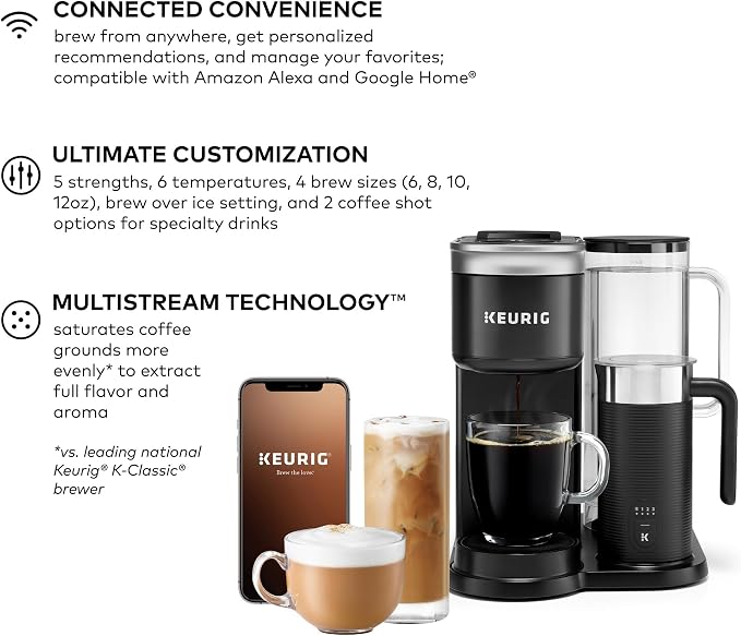 Keurig K-Café SMART Single Serve Coffee Maker with WiFi Compatibility, Latte and Cappuccino Machine with Built-In Frother, 6 Brew Sizes, Black | WiFi Compatibility, Latte, Cappuccino Machine with Built-In Frother, 6 Brew Sizes - Image 2