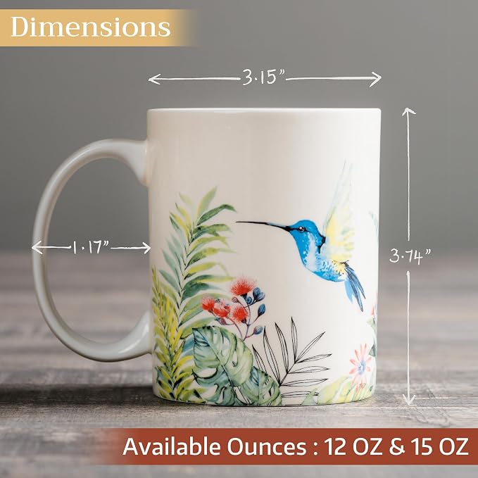 Maison d' Hermine Coffee Mug with Handles Tea Cups (12 Ounce, Pack of 1) | Fine Bone China Coffee Mugs for Hot Beverages Cappuccino Latte Home Restaurant Hotel Spring Summer -Tropiques - Hummingbird - Image 4