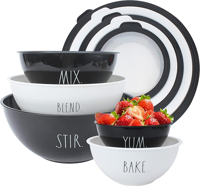 Rae Dunn Mixing Bowls with Lids - 10 Piece Plastic Nesting Bowls Set includes 5 Prep Bowls and 5 Lids (Black) by RaeDunn