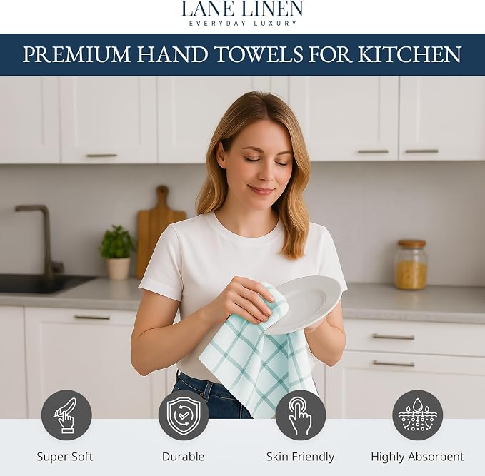 LANE LINEN Kitchen Towels & Dishcloths Set of 12-100% Cotton, Quick-Drying 18” x 28” Absorbent Dish & Tea Towels, Soft Hand Towels for Kitchen - Aqua - Image 2
