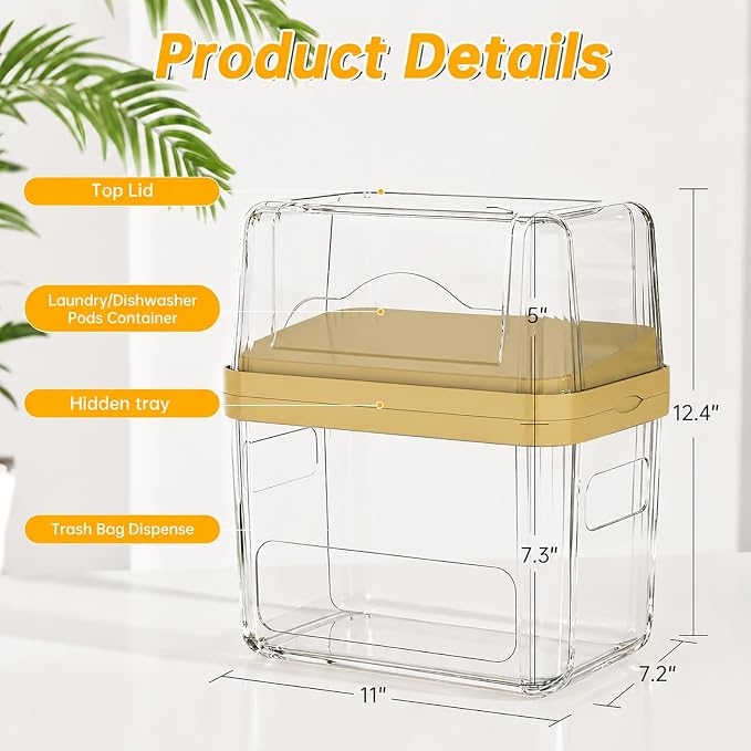 2-in-1 Trash Bag Dispenser & Laundry/Dishwasher Pods Container, Clear Acrylic Garbage Bag Holder with Removable Lids, Under Sink Organizer Kitchen Pantry Storage Box - Image 2