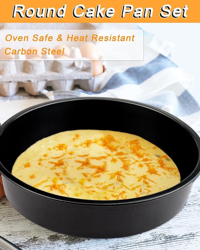 8" Round Cake Pan Set (3-Pack) with100 Parchment Papers,Non-Stick Layer Pan | Heavy-duty carbon steel delivers 450°F even heating, flawless release, and effortless warm-water cleanup - Image 4