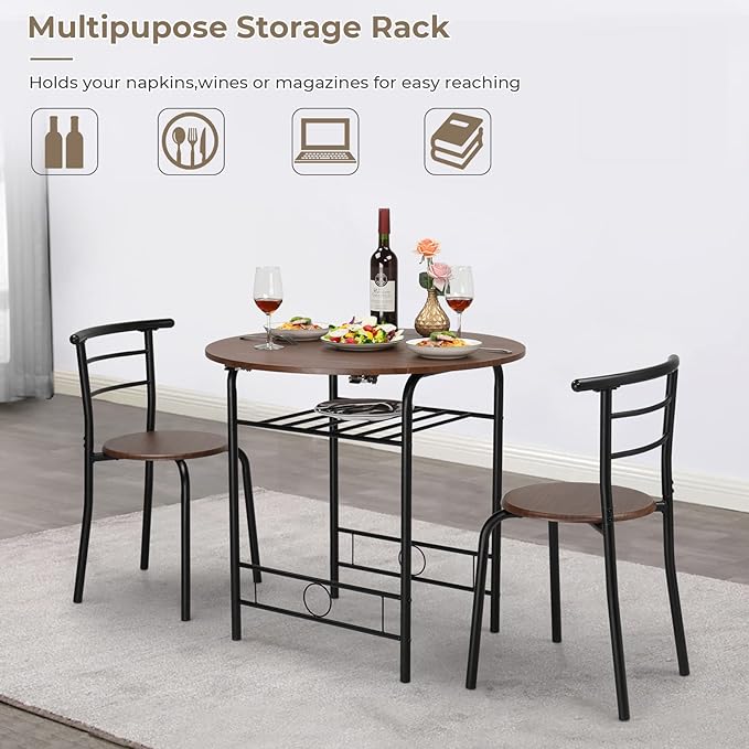 VINGLI 31.5" Drop Leaf Dining Table Set for 2, 3 Pieces Dining Table with Chair for Small Space, Small Kitchen Extendable Folding Dining Table for Dining Room，Home, Apartment, Saving Places, Walnut - Image 2