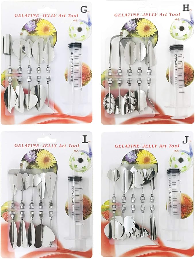 Woohome Art Cake Tools, 3D Gelatin Jelly Tools Includes 40 PCS Gelatin Tools and Making Pudding Pastry Nozzles for Cake Decoration, Jelly Cake making, (Style: GHIJ)