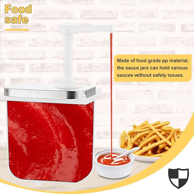 6L Sauce Dispenser Pump Stainless Steel Condiment Pump Station Condiment Pump Dispenser with 3 of 2.1 Quart Jars