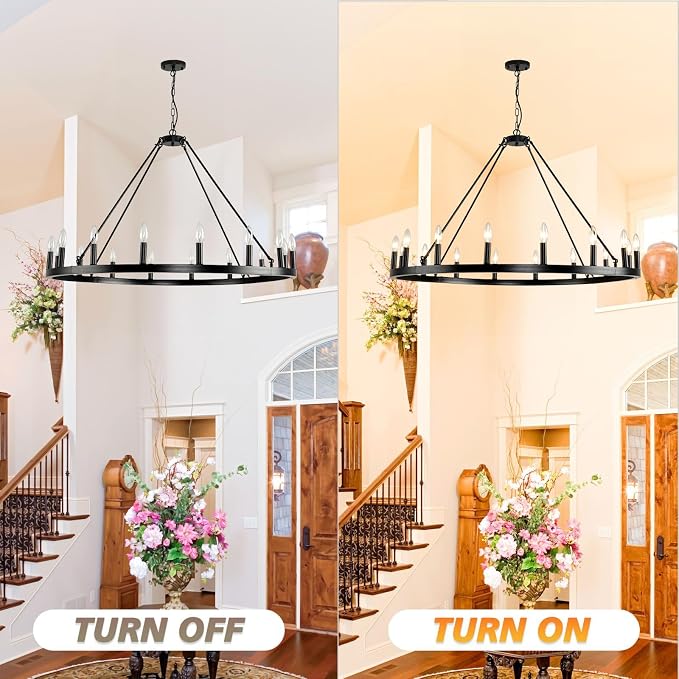 16-Light Black Wagon Wheel Chandelier Farmhouse, 43" Extra Large Chandeliers for High Ceilings, Round Matte Black Chandelier for Dinning Room, Kitchen Island, Entryway, Foyer, Living Room, Entrance - Image 5