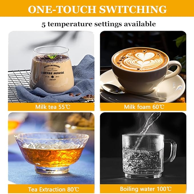 Commercial Steam Water Boiling & Milk Frothing Machine,with LED Display,5 Temperature Settings,Automatic Coffee Foam Maker,Fast Foaming in 2 Mins,Overheat Protection,304 Stainless Steel Tank
