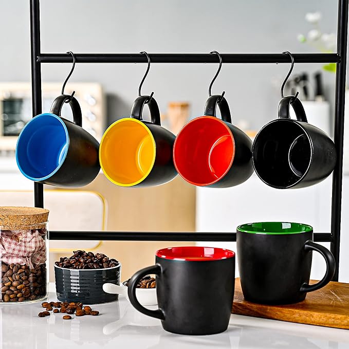 BYCNZB 11oz ceramic Coffee Mug Sets Matte Black Porcelain Mug Multiple colors Cups for Coffee, Tea, Juice, Cocoa Set of 6 (11oz) - Image 4