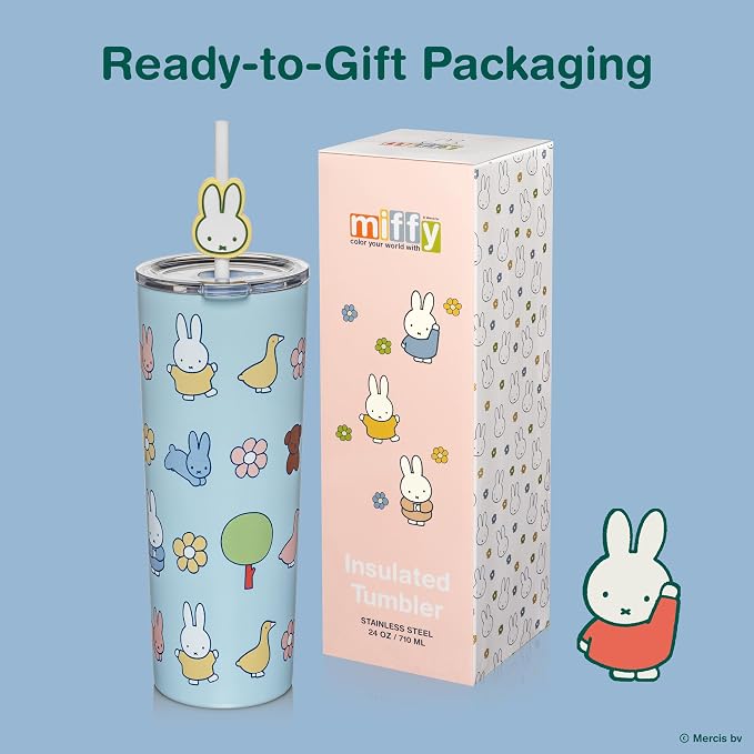Dragon Glassware | Miffy Stainless Steel Tumbler with Straw, 24 oz - Blue | Vacuum Insulated Stainless Steel Tumbler with Straw & Lid; Double Walled Tumbler with Straw Charm; Miffy Cup with Lid - Image 6