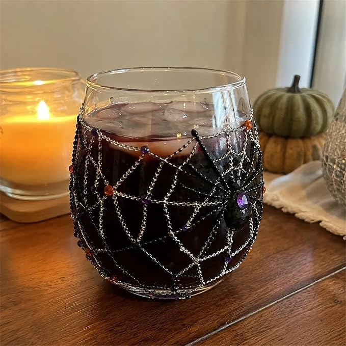 3D Halloween Artisan Glassware Collection, Premium Handleless Glass with Ghost, Pumpkin, Spider & Black Cat Gothic Style Artistic Glass Wine Goblet Designs, for Party & Cozy Fall Home Bar (D) - Image 2