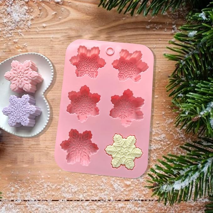 1 Pcs Christmas Silicone Molds,Large Size Snowflake Shape 3D Chocolate Silicone Mold 6-Cavities Candy Moulds for Christmas Day Winter Theme Candy Pudding Jelly Making