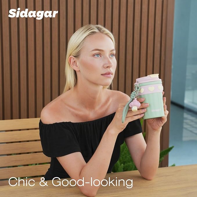 SDGA+ 12 oz Travel Coffee Mug Spill Proof Leak Proof, Stainless Steel Thermal Coffee Cup with Lid, Resuable Cup for Hot and Cold, Portable Tumbler for Women, Green - Image 4