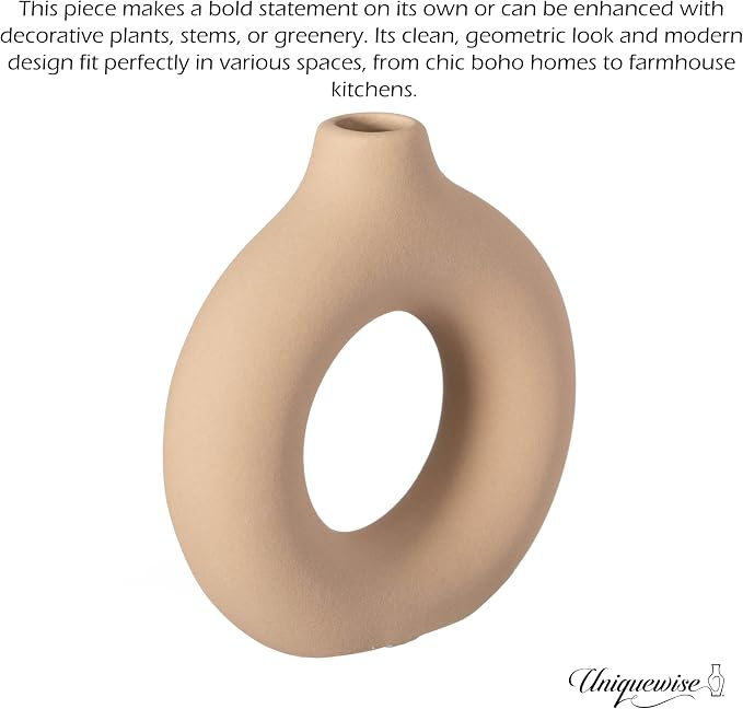5-Inch Decorative Small Hollow Ceramic Donut Table Vase - Handmade, Minimalist Boho Style, Perfect for Modern Home Decor in Living Room, Home Office, Bedroom, Dining Room and Entryway Console Table - Image 5