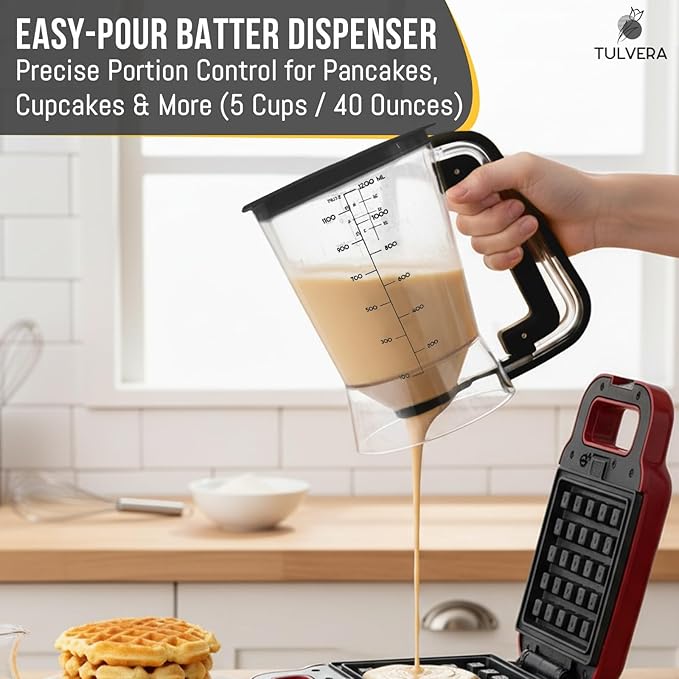 Pancake Batter Dispenser | 5-Cup Mix Pourer for Pancakes, Waffles, Crepes, Muffins, Cupcakes | Squeeze Handle, Portion Control Pitcher, Durable Drip-Free Design | Baking Accessories (Original Black) - Image 2