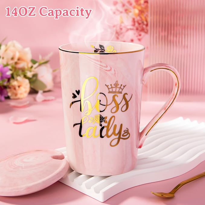 Biching Boss Lady Gifts for Women - Unique Birthday Gift for Women, Friend, Coworkers, Colleagues, Boss Female - Appreciation Mothers Day Gifts - 14Oz Marble Ceramic Coffee Mug Pink | 14Oz Pink Marble Ceramic Coffee Mug Appreciation Christmas Mothers D... - Image 6