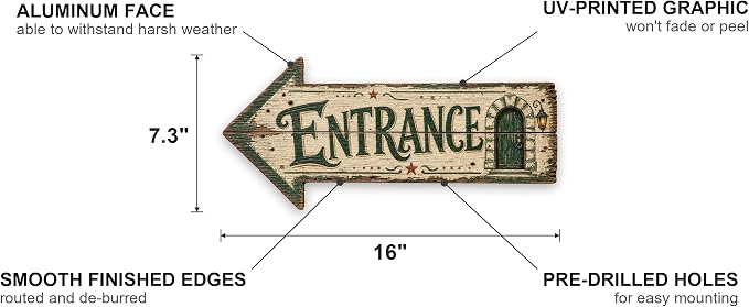 Entrance Left-Pointing Arrow Sign — Die-Cut Metal Directional Wall Decor | barnwood look, rustic, durable print, ready to hang - Image 2