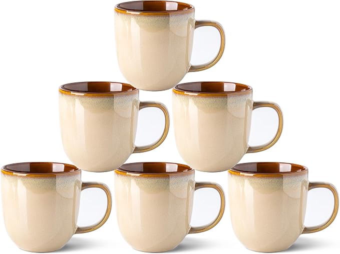 LERATIO Ceramic Coffee Mugs Set of 6,12oz Handmade Coffee Mugs Set with Large Handle for Cappuccino/Latte/Tea/Hot Cocoa, Dishwasher & Microwave Safe-Pale Kahki by LeRatio