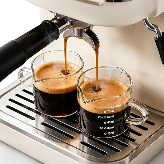 Espresso Cups Set of 2: Espresso Machine Accessories - Dual Scale Glass Measuring Cup and Espresso Shot Cups - Essential Coffee Bar Accessories - 4oz Glass Espresso Cup Set with Handled and Spout by DWTSDANWEITESI