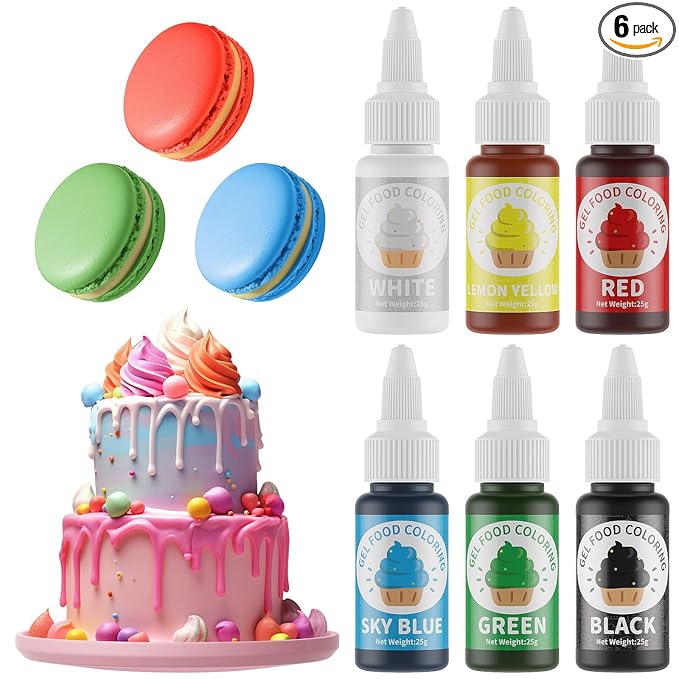 Gel Food Coloring for Cake Decorating - 6 Concentrated Assorted Edible Color Food Grade Vibrant Food Dye Tasteless Food Color for Cake Decorating Baking Easter Egg Icing Fondant Cooking- 25g/Bottle