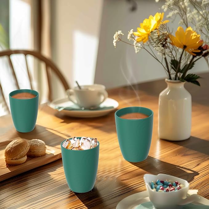 12oz Kitchen Cups - Wheat Straw Cups Set 6, Unbreakable & Lightweight Plastic Cups for Kids, Microwave & Dishwasher Safe Water Tumbler for Picnics, Camping, RV, Plastic Drinking Cups - Green - Image 8