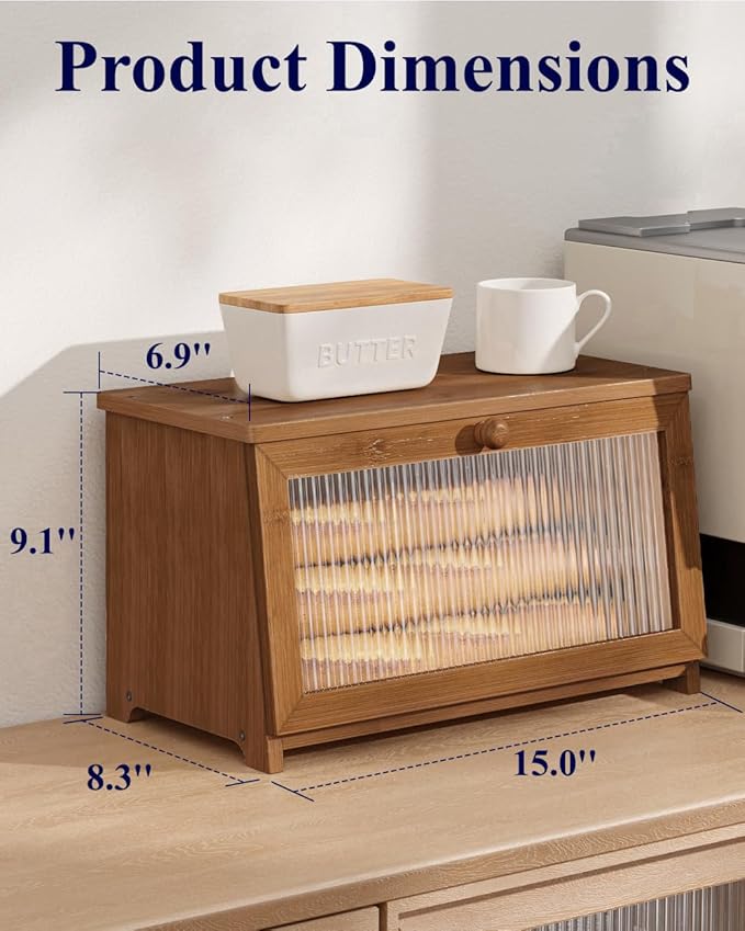 Kitsure Wooden Bread Box for Kitchen Countertop, 1-Tier, Brown | Large Capacity Kitchen Countertop Organizer, Stylish Bread Storage with Window, Multi-functional Container - Image 2