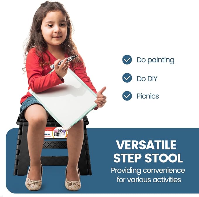 ACSTEP 9 Inch Folding Step Stool 300 LB Capacity Non Slip Foot Stool with Handle Plastic Foldable Step Stools for Kids Stepping Stool for Bathroom Black Small Step Stool (1 PC Black) | Heavy Duty Foldable Stools, Lightweight, Holds 300 lb, for Toddler ... - Image 7