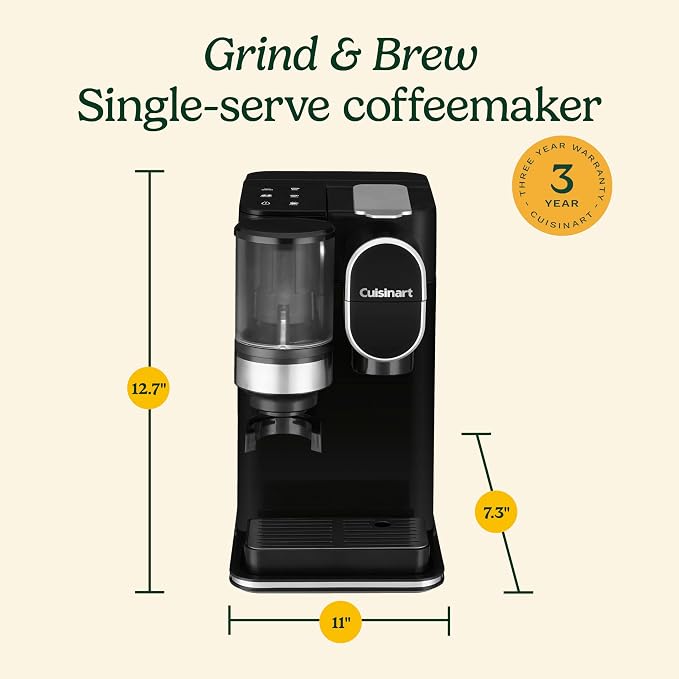 Cuisinart Single-Serve Coffee Maker + Coffee Grinder with 8 oz., 10 oz., and 12 oz. Serving Size, Compatible with Single-Cup Pods, 48-Ounce Removable Reservoir, Stainless Steel, DGB-2 | Serving Size, Single-Cup Pods, 48-Ounce Removable Reservoir, DGB-2 - Image 6