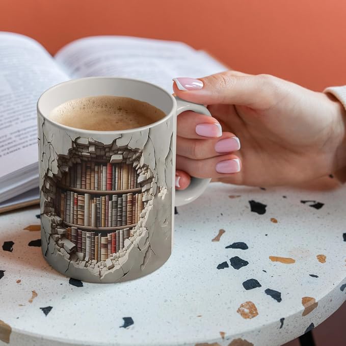 Library Bookshelf Mug,Book Lovers Cup,Birthday Gifts for Men Women | Cool Bookish Ceramic Coffee Mug 11oz, Fun and Creative Book Club Mug, Novelty Bookish Gifts for Halloween Christmas Readers - Image 5