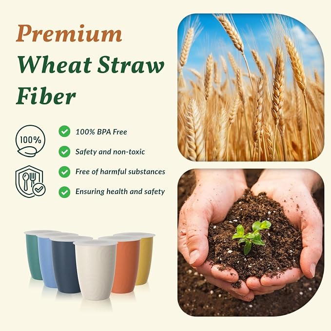 Homienly Wheat Straw Cups,Unbreakable Drinking Glasses 16oz,6-Pack Dishwasher Safe Cups with Lids for Parties,Beach-Colorful - Image 4