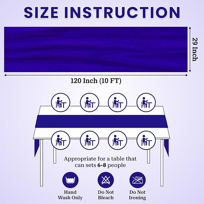 Pack of 15 | Royal Blue | 10ft Chiffon Table Runner 29x120 Inches Long Romantic Rustic Sheer Gauze Runner for Wedding Bridal Shower Birthday Banquets Engagement Spring Easter Boho Decorations - Image 3