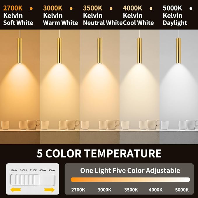 LED Pendant Lights Modern Island Lights Ceiling Hanging Spotlight | Zoomable15°-60°,5CCT/2700K-5000K,Dimmable,12W,Unique Pendant Lighting for Kitchen Island Bar,Gold - Image 2