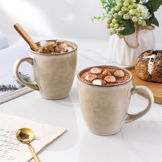 GBhome Ceramic Coffee Mugs Set of 6, 12oz Stoneware Coffee Mugs Set For Dad Mom Women MEN, Light Weight Coffee Cups for Latte/Tea/Beer/Hot Cocoa, Dishwasher & Microwave Safe,Cappuccino - Image 5